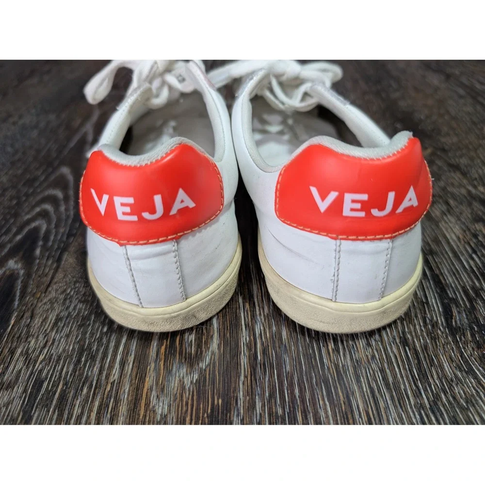 Veja Esplar White Orange Leather Low Top Sneakers Womens Size 7 EU 38